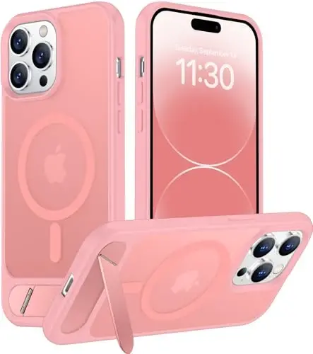 Temdan Magnetic iPhone 14 Pro Max bilan mos keladi, [O'rnatilgan ko'rinmas tirgak][MagSafe bilan mos keladi] [Harbiy darajadagi zarbga chidamli] Yengil o'tkazuvchan matli telefon qutisi iPhone 14 Pro Max 6.7