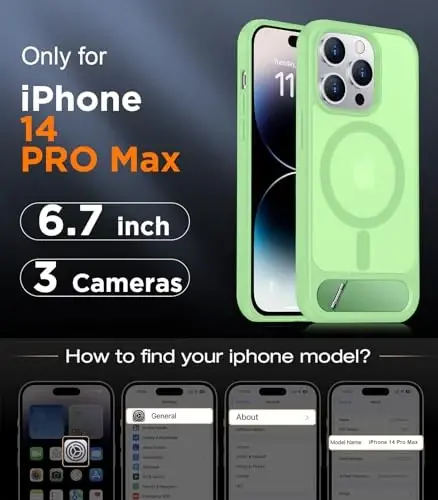 Temdan Magnetic iPhone 14 Pro Max Case bilan mos, [O'rnatilgan Ko'rinmas Tirgak] [MagSafe bilan mos] [Harbiy Standartdagi Zarba o'tkazmaydigan] Yengil Shaffof Mat Qopqoq iPhone 14 Pro Max 6.7