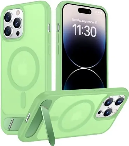 Temdan Magnetic iPhone 14 Pro Max Case bilan mos, [O'rnatilgan Ko'rinmas Tirgak] [MagSafe bilan mos] [Harbiy Standartdagi Zarba o'tkazmaydigan] Yengil Shaffof Mat Qopqoq iPhone 14 Pro Max 6.7