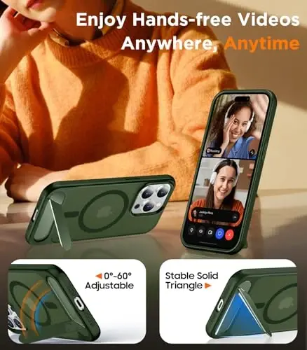 Temdan Magnetic iPhone 14 Pro uchun mos keladigan g'ilof, [O'rnatilgan ko'rinmas tirgak] [MagSafe bilan mos] [Harbiy standartga mos zarbaga chidamli] Yupqa yarim shaffof mat g'ilof iPhone 14 Pro 6.1