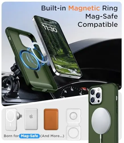 Temdan Magnetic iPhone 14 Pro uchun mos keladigan g'ilof, [O'rnatilgan ko'rinmas tirgak] [MagSafe bilan mos] [Harbiy standartga mos zarbaga chidamli] Yupqa yarim shaffof mat g'ilof iPhone 14 Pro 6.1