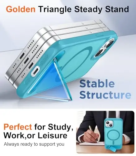 Temdan Magnetic iPhone 14/iPhone 13 gʻilofi bilan mos, [Oʻrnatilgan koʻrinmas tirgak] [MagSafe bilan mos] [Harbiy darajadagi zarbga chidamli] Yaxlit yarim shaffof matli telefon gʻilofi iPhone 14/13 6.1
