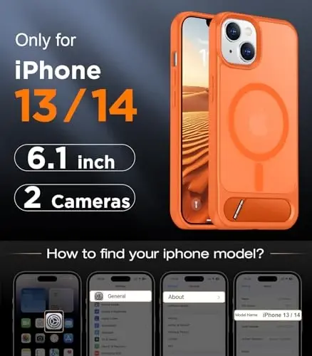 Temdan Magnetic iPhone 14/iPhone 13 gʻilofi bilan mos, [Oʻrnatilgan koʻrinmas tirgak][MagSafe bilan mos] [Harbiy darajadagi zarbga chidamli] Yaxlit yarim shaffof matli telefon gʻilofi iPhone 14/13 6.1