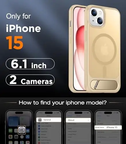 Temdan Magnetic iPhone 15 Case bilan mos, [O'rnatilgan ko'rinmas tirgak][MagSafe bilan mos] [Harbiy darajadagi zarbga chidamli] Yengil shaffof matli telefon qutisi iPhone 15 6.1