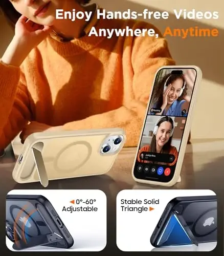 Temdan Magnetic iPhone 15 Case bilan mos, [O'rnatilgan ko'rinmas tirgak][MagSafe bilan mos] [Harbiy darajadagi zarbga chidamli] Yengil shaffof matli telefon qutisi iPhone 15 6.1