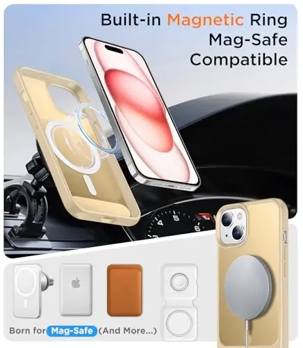 Temdan Magnetic iPhone 15 Case bilan mos, [O'rnatilgan ko'rinmas tirgak][MagSafe bilan mos] [Harbiy darajadagi zarbga chidamli] Yengil shaffof matli telefon qutisi iPhone 15 6.1