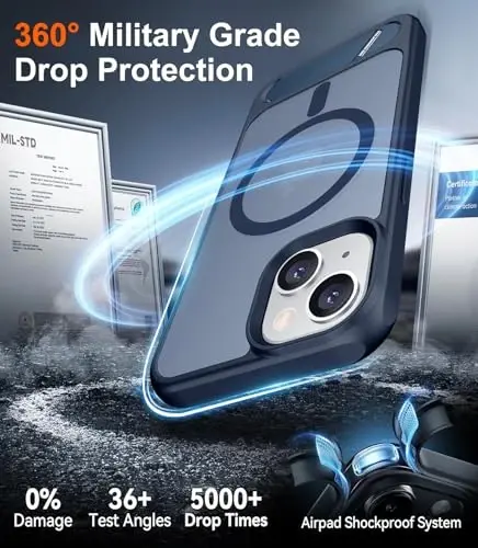 Temdan Magnetic iPhone 15 Plus Case & iPhone 14 Plus Case bilan mos, [Oʻrnatilgan koʻrinmas tirgak][MagSafe bilan mos][Harbiy darajadagi zarbga chidamli] Yupqa yarim shaffof matli telefon qutisi 6.7