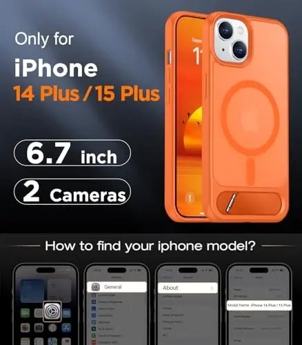 Temdan Magnetic iPhone 15 Plus va iPhone 14 Plus bilan mos keladigan g'ilof, [O'rnatilgan ko'rinmas tirgak][MagSafe bilan mos][Harbiy darajadagi zarbga chidamli] Yupqa yarim shaffof matli telefon g'ilofi 6.7