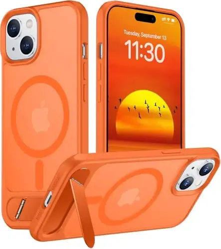 Temdan Magnetic iPhone 15 Plus va iPhone 14 Plus bilan mos keladigan g'ilof, [O'rnatilgan ko'rinmas tirgak][MagSafe bilan mos][Harbiy darajadagi zarbga chidamli] Yupqa yarim shaffof matli telefon g'ilofi 6.7