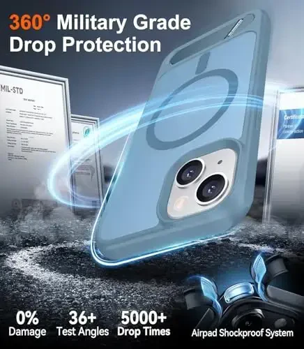Temdan Magnetic iPhone 15 Plus va iPhone 14 Plus bilan mos keluvchi g‘ilof, [O‘rnatilgan ko‘rinmas tirgak][MagSafe bilan mos][Harbiy darajadagi zarbga chidamli] Yupqa shaffof matli telefon g‘ilofi 6.7
