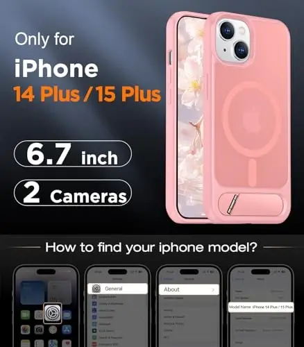 Temdan Magnetic iPhone 15 Plus va iPhone 14 Plus bilan mos keluvchi g‘ilof, [O‘rnatilgan ko‘rinmas tirgak][MagSafe bilan mos][Harbiy darajadagi zarbga chidamli] Yupqa yarim shaffof matli telefon g‘ilofi 6.7