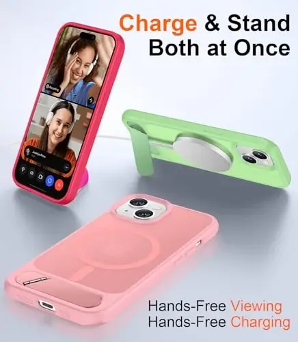 Temdan Magnetic iPhone 15 Plus va iPhone 14 Plus bilan mos keluvchi g‘ilof, [O‘rnatilgan ko‘rinmas tirgak][MagSafe bilan mos][Harbiy darajadagi zarbga chidamli] Yupqa yarim shaffof matli telefon g‘ilofi 6.7