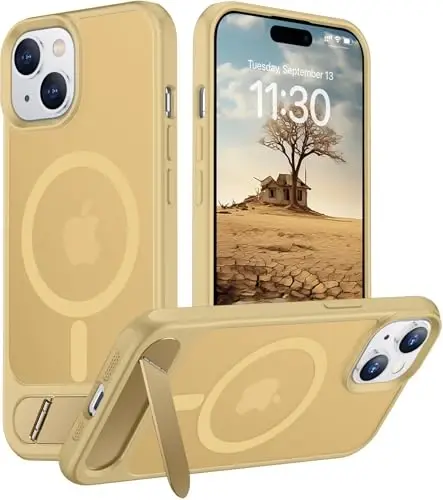 Temdan Magnetic iPhone 15 Plus va iPhone 14 Plus bilan mos keluvchi g'ilof, [O'rnatilgan ko'rinmas tirgak][MagSafe bilan mos][Harbiy darajadagi zarbga chidamli] Yupqa yarim shaffof matli telefon g'ilofi 6.7
