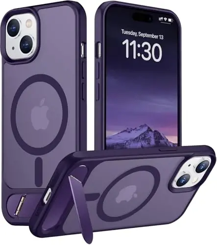 Temdan Magnetic iPhone 15 Plus va iPhone 14 Plus uchun gʻilof, [Oʻrnatilgan koʻrinmas tirgak][MagSafe bilan mos][Harbiy darajadagi zarbga chidamli] Yengil yarim shaffof matli telefon gʻilofi 6.7