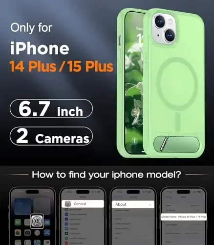 Temdan Magnetic iPhone 15 Plus va iPhone 14 Plus uchun g'ilof, [O'rnatilgan ko'rinmas tirgak][MagSafe bilan mos][Harbiy darajadagi zarbga chidamli] Yupqa shaffof matli telefon g'ilofi 6.7