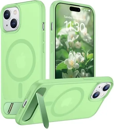 Temdan Magnetic iPhone 15 Plus va iPhone 14 Plus uchun g'ilof, [O'rnatilgan ko'rinmas tirgak][MagSafe bilan mos][Harbiy darajadagi zarbga chidamli] Yupqa shaffof matli telefon g'ilofi 6.7