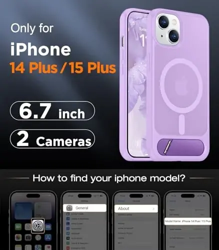 Temdan Magnetic iPhone 15 Plus va iPhone 14 Plus uchun g'ilof, [O'rnatilgan ko'rinmas tirgak][MagSafe bilan mos][Harbiy darajadagi zarbga chidamli] Yupqa yarim shaffof matli telefon g'ilofi 6.7