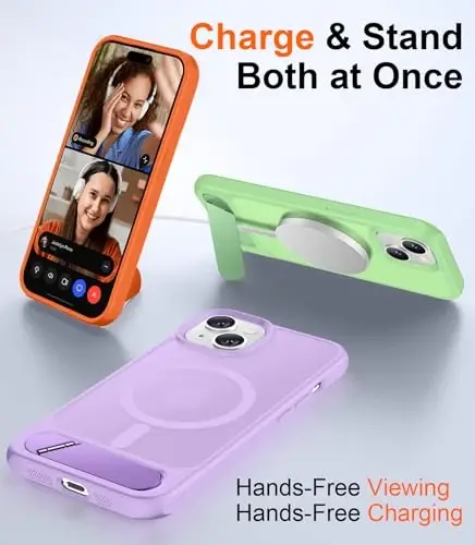 Temdan Magnetic iPhone 15 Plus va iPhone 14 Plus uchun g'ilof, [O'rnatilgan ko'rinmas tirgak][MagSafe bilan mos][Harbiy darajadagi zarbga chidamli] Yupqa yarim shaffof matli telefon g'ilofi 6.7