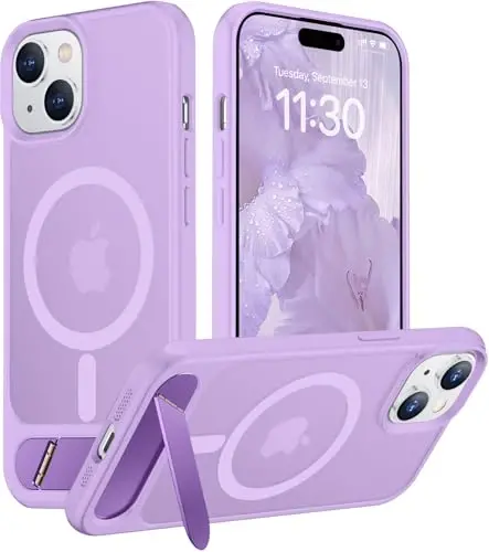 Temdan Magnetic iPhone 15 Plus va iPhone 14 Plus uchun g'ilof, [O'rnatilgan ko'rinmas tirgak][MagSafe bilan mos][Harbiy darajadagi zarbga chidamli] Yupqa yarim shaffof matli telefon g'ilofi 6.7