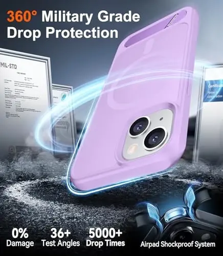 Temdan Magnetic iPhone 15 Plus va iPhone 14 Plus uchun g'ilof, [O'rnatilgan ko'rinmas tirgak][MagSafe bilan mos][Harbiy darajadagi zarbga chidamli] Yupqa yarim shaffof matli telefon g'ilofi 6.7
