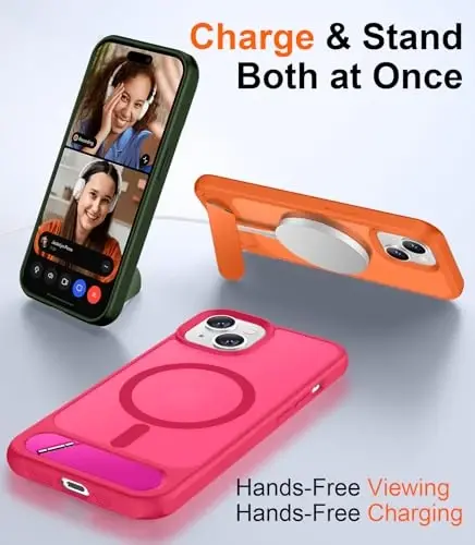 Temdan Magnetic iPhone 15 Plus va iPhone 14 Plus uchun mos keladigan g'ilof, [O'rnatilgan ko'rinmas tirgak][MagSafe bilan mos][Harbiy darajadagi zarbga chidamli] Yupqa yarim shaffof matli telefon g'ilofi 6,7