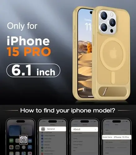 Temdan Magnetic iPhone 15 Pro Case bilan mos, [O'rnatilgan ko'rinmas tirgak] [MagSafe bilan mos] [Harbiy darajadagi zarbga chidamli] iPhone 15 Pro 6.1