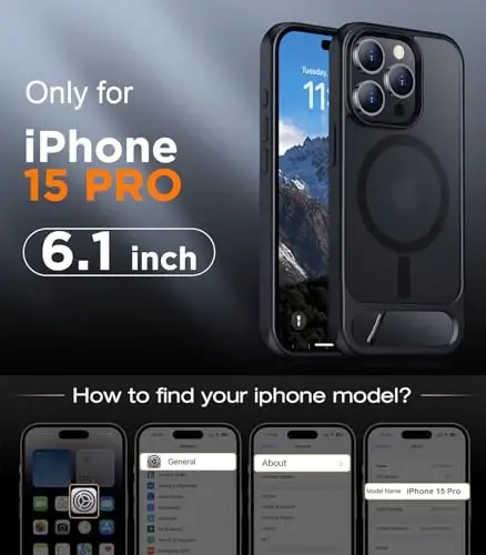 Temdan Magnetic iPhone 15 Pro Case bilan mos, [O'rnatilgan ko'rinmas tirgak] [MagSafe bilan mos] [Harbiy darajadagi zarbga chidamli] iPhone 15 Pro 6.1