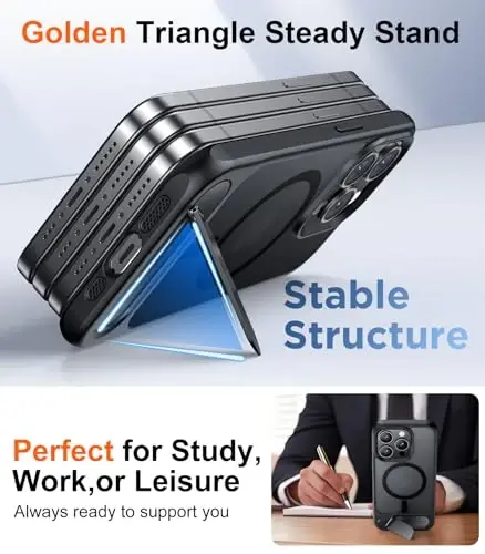 Temdan Magnetic iPhone 15 Pro Case bilan mos, [O'rnatilgan ko'rinmas tirgak] [MagSafe bilan mos] [Harbiy darajadagi zarbga chidamli] iPhone 15 Pro 6.1