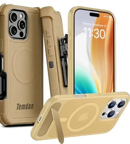 Temdan Magnetic iPhone 15 Pro Case bilan mos, [O'rnatilgan ko'rinmas tirgak] [MagSafe bilan mos] [Harbiy darajadagi zarbga chidamli] iPhone 15 Pro 6.1