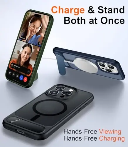 Temdan Magnetic iPhone 15 Pro Case bilan mos, [O'rnatilgan ko'rinmas tirgak][MagSafe bilan mos] [Harbiy darajadagi zarbga chidamli] Yupqa shaffof matli telefon qutisi iPhone 15 Pro 6.1