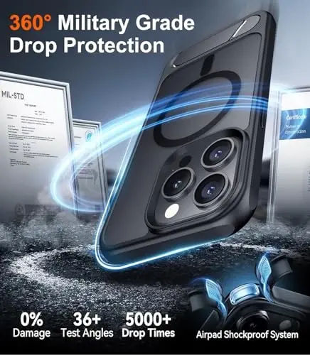 Temdan Magnetic iPhone 15 Pro Case bilan mos, [O'rnatilgan ko'rinmas tirgak][MagSafe bilan mos] [Harbiy darajadagi zarbga chidamli] Yupqa shaffof matli telefon qutisi iPhone 15 Pro 6.1