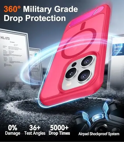 Temdan Magnetic iPhone 15 Pro Case bilan mos, [O'rnatilgan ko'rinmas tirgak][MagSafe bilan mos][Harbiy darajadagi zarbaga chidamli] iPhone 15 Pro 6.1