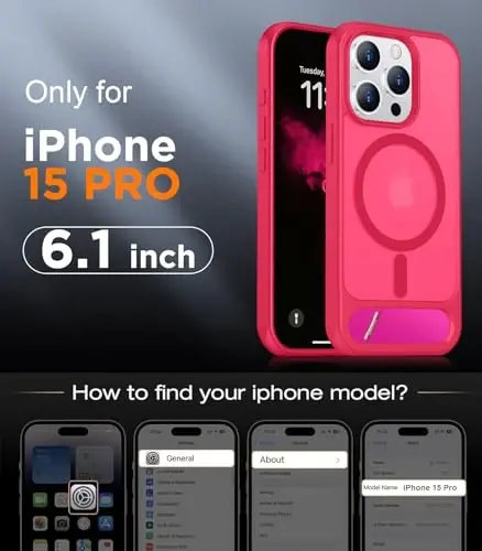 Temdan Magnetic iPhone 15 Pro Case bilan mos, [O'rnatilgan ko'rinmas tirgak][MagSafe bilan mos][Harbiy darajadagi zarbaga chidamli] iPhone 15 Pro 6.1
