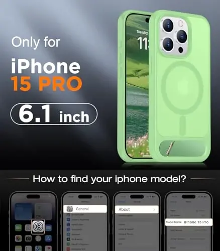 Temdan Magnetic iPhone 15 Pro Case bilan mos, [O'rnatilgan ko'rinmas tirgak][MagSafe bilan mos][Harbiy darajadagi zarbga chidamli] iPhone 15 Pro 6.1