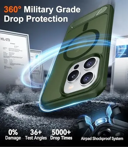 Temdan Magnetic iPhone 15 Pro Case bilan mos, [O'rnatilgan ko'rinmas tirgak][MagSafe bilan mos][Harbiy darajadagi zarbga chidamli] iPhone 15 Pro 6.1