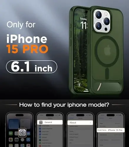 Temdan Magnetic iPhone 15 Pro Case bilan mos, [O'rnatilgan ko'rinmas tirgak][MagSafe bilan mos][Harbiy darajadagi zarbga chidamli] iPhone 15 Pro 6.1