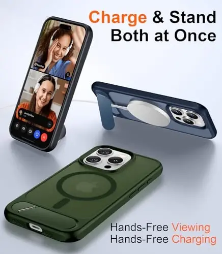 Temdan Magnetic iPhone 15 Pro Case bilan mos, [O'rnatilgan ko'rinmas tirgak][MagSafe bilan mos][Harbiy darajadagi zarbga chidamli] iPhone 15 Pro 6.1