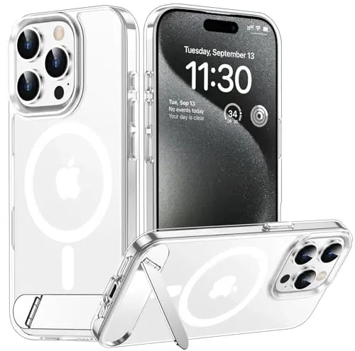 Temdan Magnetic iPhone 15 Pro g'ilofi bilan mos, [O'rnatilgan ko'rinmas tirgak] [MagSafe bilan mos] [Harbiy darajadagi zarbga chidamli] iPhone 15 Pro 6.1