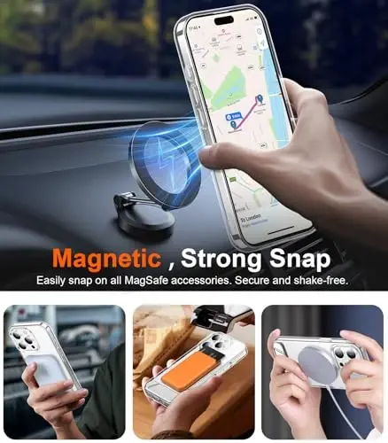 Temdan Magnetic iPhone 15 Pro g'ilofi bilan mos, [O'rnatilgan ko'rinmas tirgak] [MagSafe bilan mos] [Harbiy darajadagi zarbga chidamli] iPhone 15 Pro 6.1