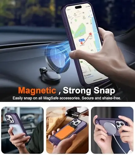 Temdan Magnetic iPhone 15 Pro g'ilofi bilan mos, [O'rnatilgan ko'rinmas tirgak] [MagSafe bilan mos] [Harbiy darajadagi zarbga chidamli] Yengil yarim shaffof matli telefon g'ilofi iPhone 15 Pro 6.1