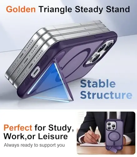 Temdan Magnetic iPhone 15 Pro g'ilofi bilan mos, [O'rnatilgan ko'rinmas tirgak] [MagSafe bilan mos] [Harbiy darajadagi zarbga chidamli] Yengil yarim shaffof matli telefon g'ilofi iPhone 15 Pro 6.1