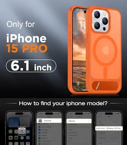 Temdan Magnetic iPhone 15 Pro g'ilofi bilan mos, [O'rnatilgan ko'rinmas tirgak][MagSafe bilan mos][Harbiy darajadagi zarbaga chidamli] iPhone 15 Pro 6.1