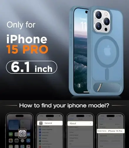 Temdan Magnetic iPhone 15 Pro gʻilofi bilan mos, [Oʻrnatilgan koʻrinmas tirgak][MagSafe bilan mos][Harbiy standartga mos zarbga chidamli] iPhone 15 Pro 6.1