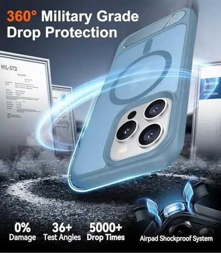 Temdan Magnetic iPhone 15 Pro gʻilofi bilan mos, [Oʻrnatilgan koʻrinmas tirgak][MagSafe bilan mos][Harbiy standartga mos zarbga chidamli] iPhone 15 Pro 6.1