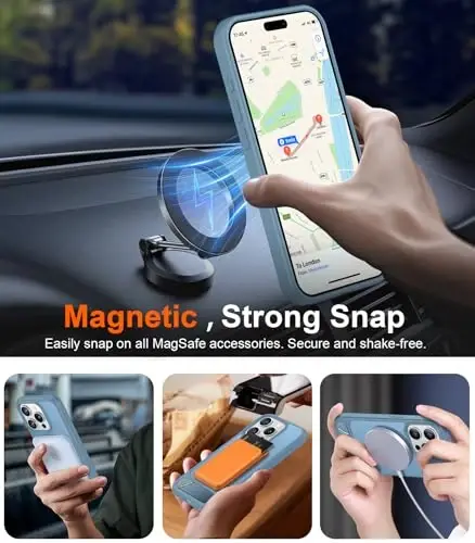 Temdan Magnetic iPhone 15 Pro gʻilofi bilan mos, [Oʻrnatilgan koʻrinmas tirgak][MagSafe bilan mos][Harbiy standartga mos zarbga chidamli] iPhone 15 Pro 6.1