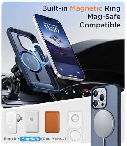 Temdan Magnetic iPhone 15 Pro Max bilan mos keladi, [O'rnatilgan ko'rinmas tirgak] [MagSafe bilan mos] [Harbiy standartda zarbga chidamli] Yengil yarim shaffof matli telefon qutisi iPhone 15 Pro Max 6.7