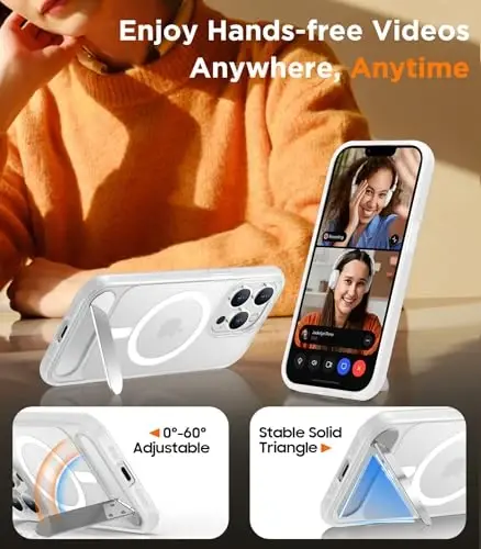 Temdan Magnetic iPhone 15 Pro Max bilan mos keladi, [Oʻrnatilgan koʻrinmas tirgak][MagSafe bilan mos keladi][Harbiy darajadagi zarbga chidamli] Yupqa yarim shaffof matli telefon gʻilofi iPhone 15 Pro Max 6.7