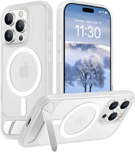 Temdan Magnetic iPhone 15 Pro Max bilan mos keladi, [Oʻrnatilgan koʻrinmas tirgak][MagSafe bilan mos keladi][Harbiy darajadagi zarbga chidamli] Yupqa yarim shaffof matli telefon gʻilofi iPhone 15 Pro Max 6.7