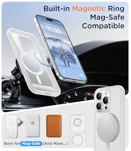 Temdan Magnetic iPhone 15 Pro Max bilan mos keladi, [Oʻrnatilgan koʻrinmas tirgak][MagSafe bilan mos keladi][Harbiy darajadagi zarbga chidamli] Yupqa yarim shaffof matli telefon gʻilofi iPhone 15 Pro Max 6.7