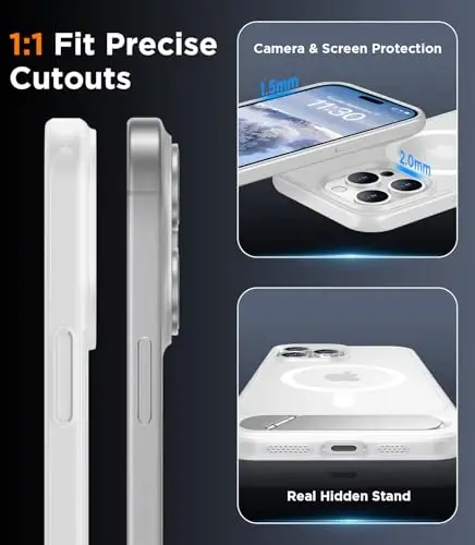 Temdan Magnetic iPhone 15 Pro Max bilan mos keladi, [Oʻrnatilgan koʻrinmas tirgak][MagSafe bilan mos keladi][Harbiy darajadagi zarbga chidamli] Yupqa yarim shaffof matli telefon gʻilofi iPhone 15 Pro Max 6.7